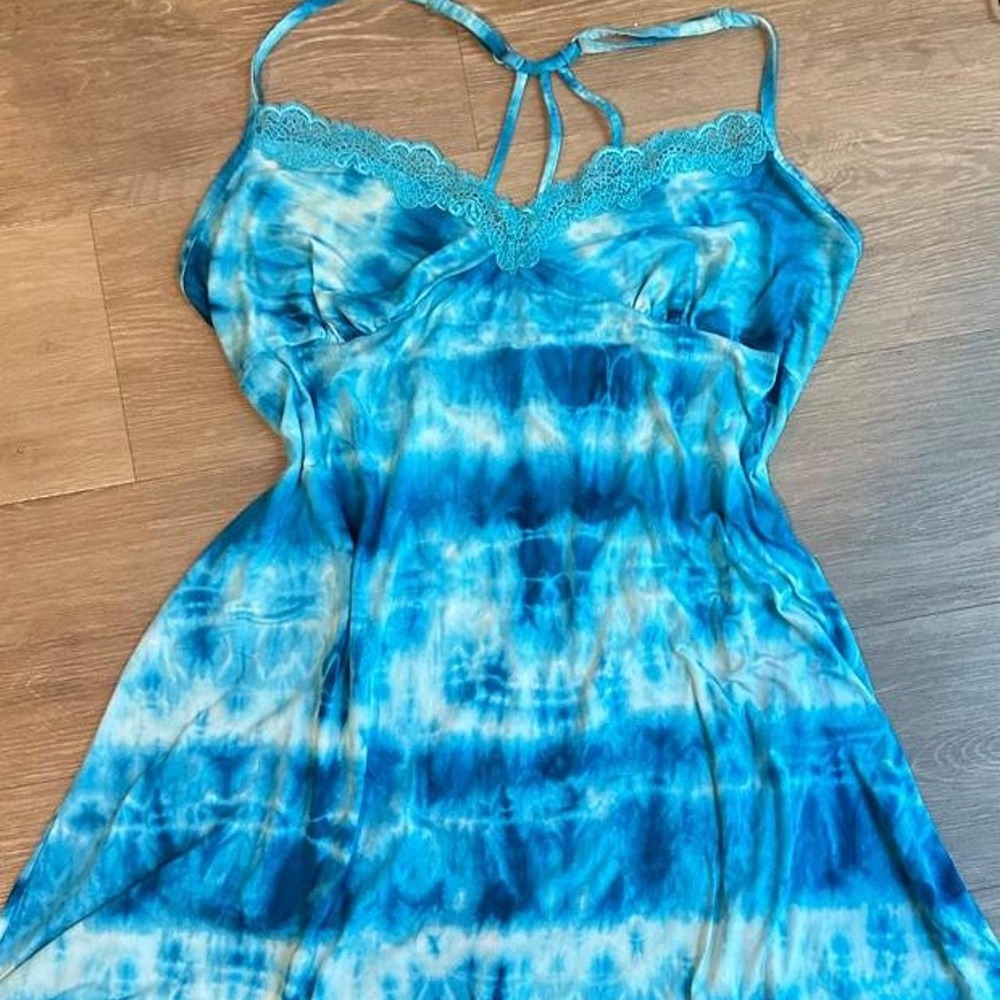 Blue tie-dye babydoll top